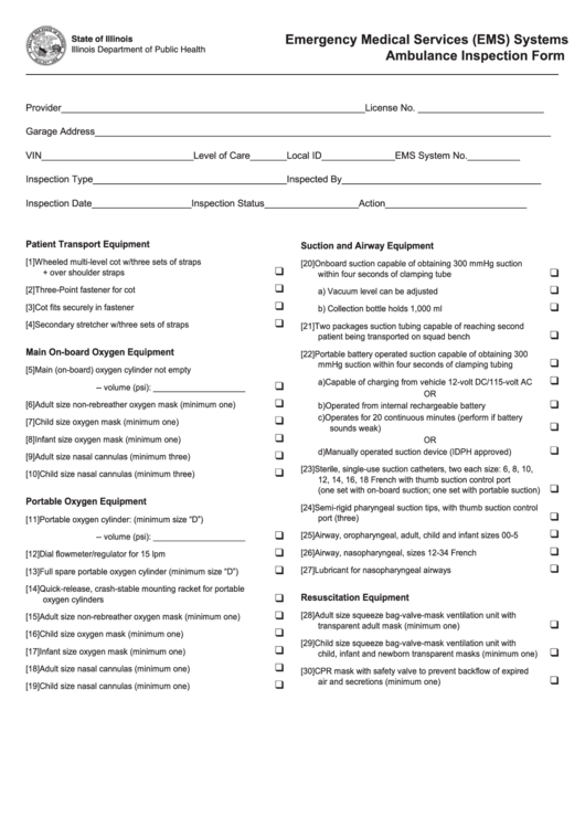 Emergency Medical Services (Ems) Systems Ambulance Inspection Form