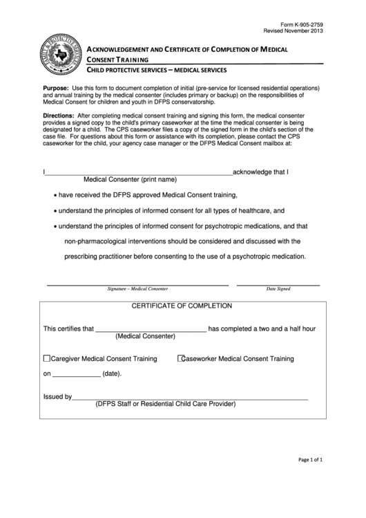 Form K9052759 Acknowledgement And Certificate Of Completion Of