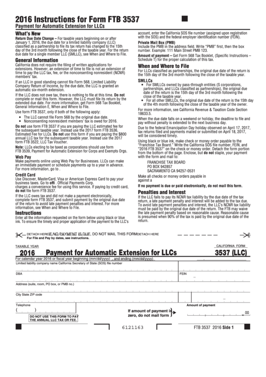 Instructions For Form Ftb 3537 Payment For Automatic