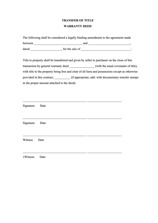 Transfer Of Title Warranty Deed printable pdf download