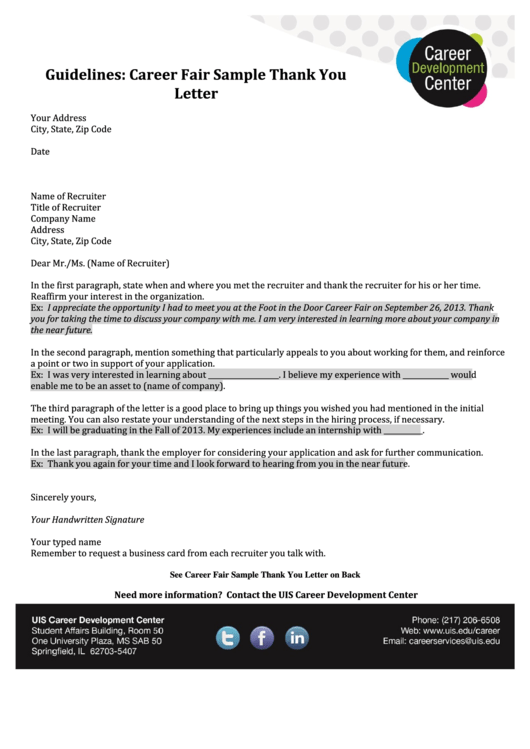 Career Fair Sample Thank You Letter Template printable pdf download