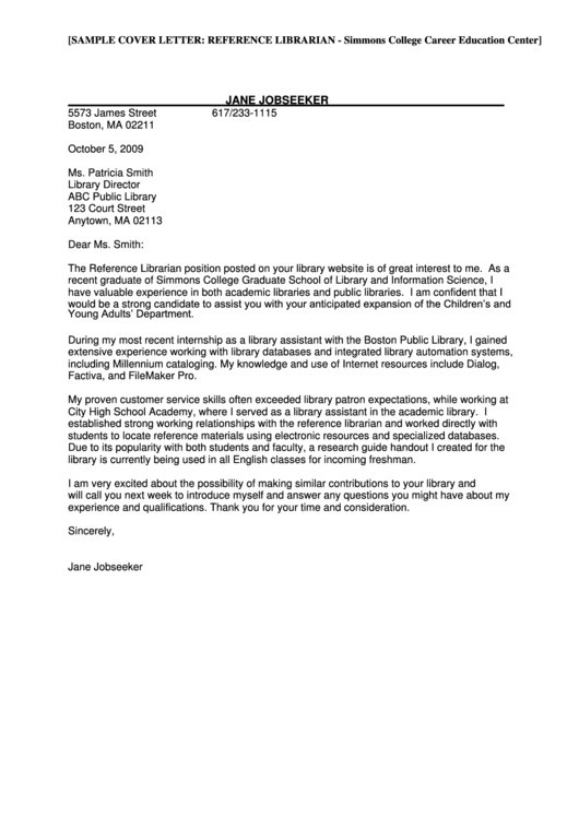 Library Cover Letter Velvet Jobs
