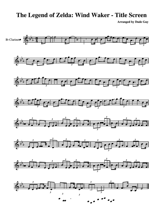 The Legend Of Zelda Wind Waker Title Screen Sheet Music printable pdf download