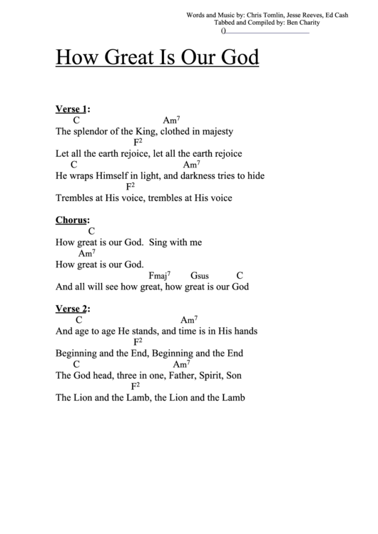 How Great Is Our God (C) Chord Chart printable pdf download