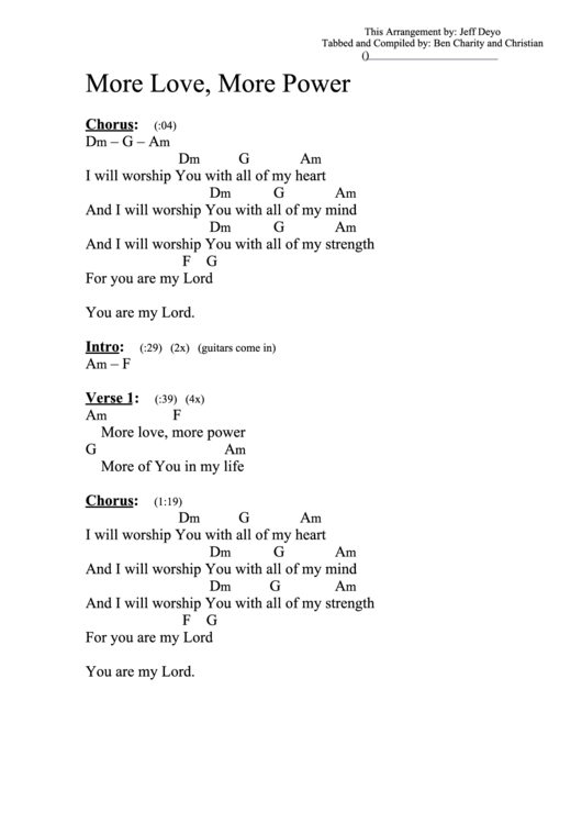 More Love, More Power (Am) Chord Chart printable pdf download