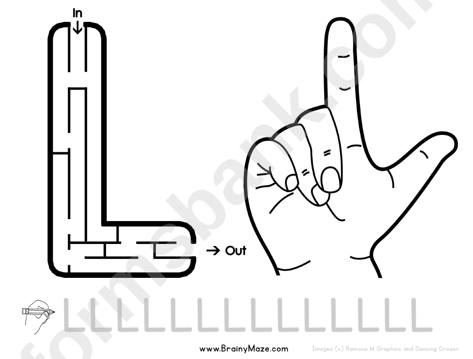 Sign Language Letter L printable pdf download