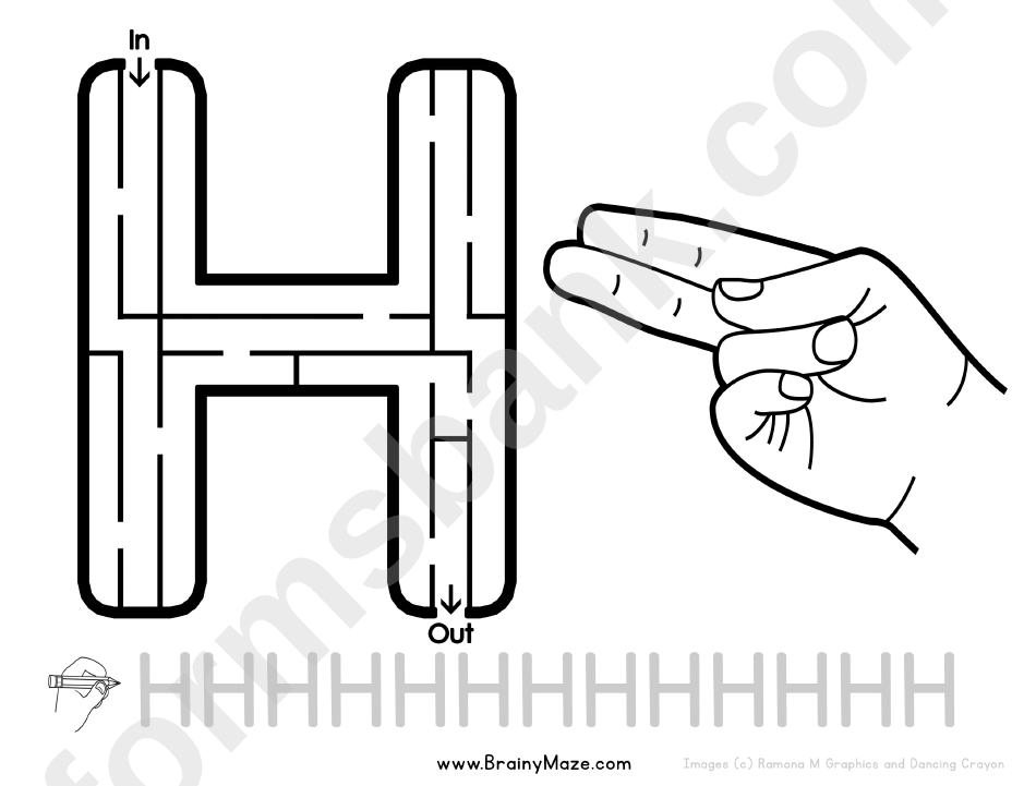 Sign Language Letter H printable pdf download