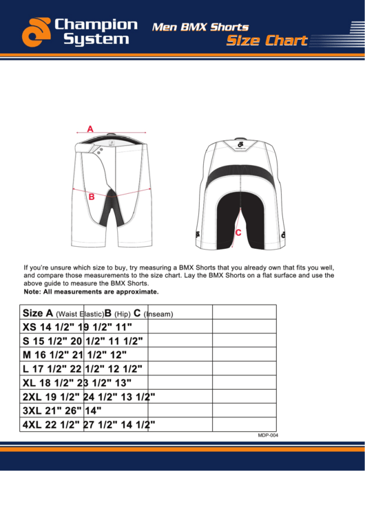Champion System Men Bmx Shorts Size Chart printable pdf download