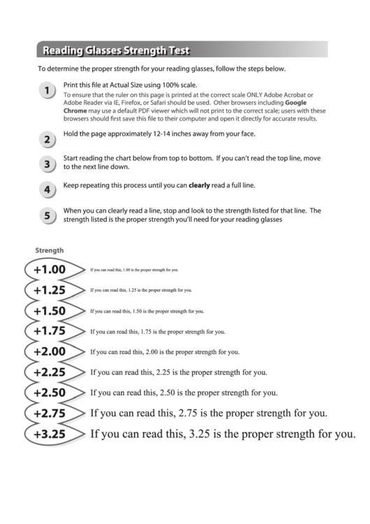 Reading Glasses Strength Test Reading Glasses Strength Test printable
