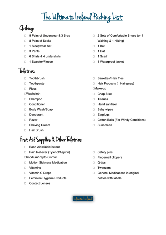 The Ultimate Ireland Packing List printable pdf download