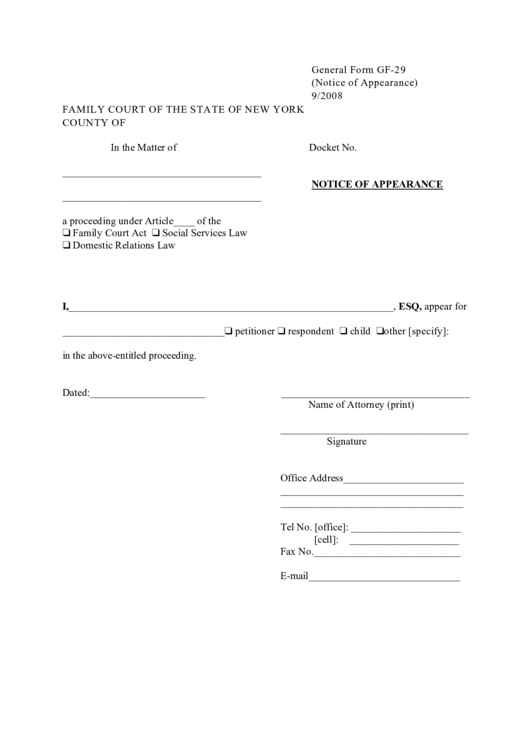 Notice Of Appearance printable pdf download