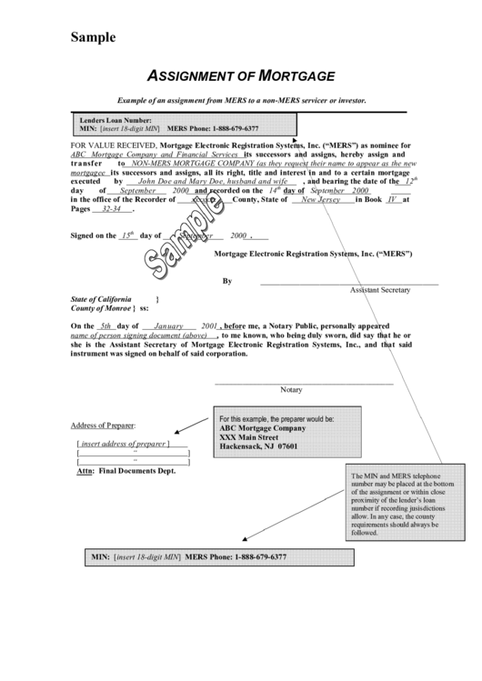 Assignment Of Mortgage printable pdf download