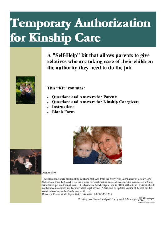 Temporary Authorization For Kinship Care printable pdf download
