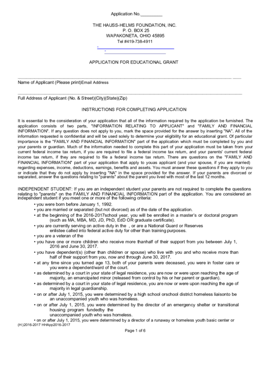Application For Educational Grant printable pdf download