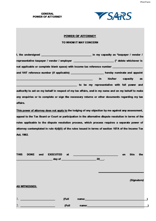 Fillable General Power Of Attorney Form printable pdf download