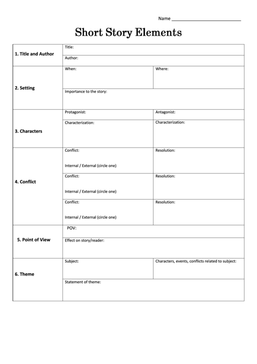 Short Story Analysis Template printable pdf download