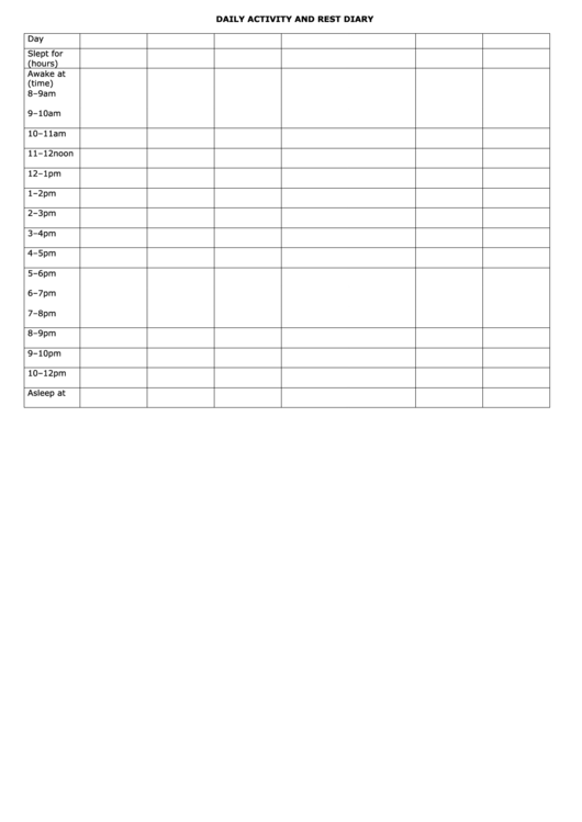 Daily Activity And Rest Diary printable pdf download