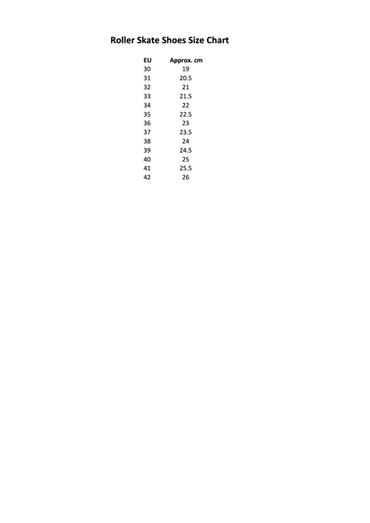 Roller Skate Shoes Size Chart printable pdf download