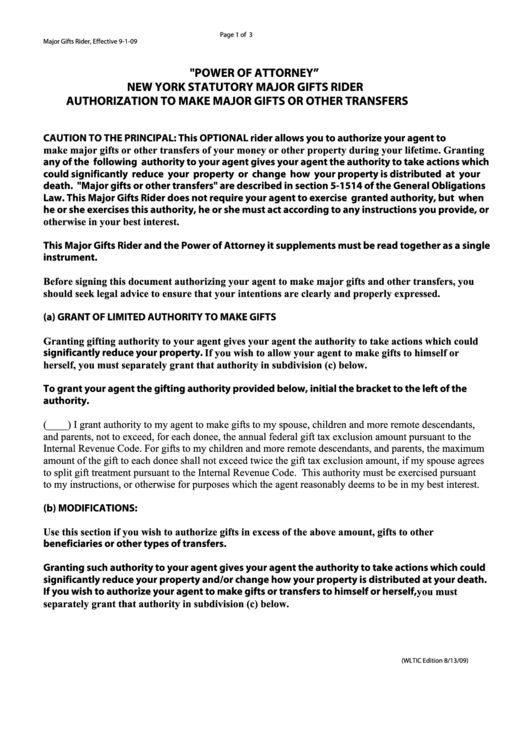 Power Of Attorney Authorization To Make Major Gifts Or Other