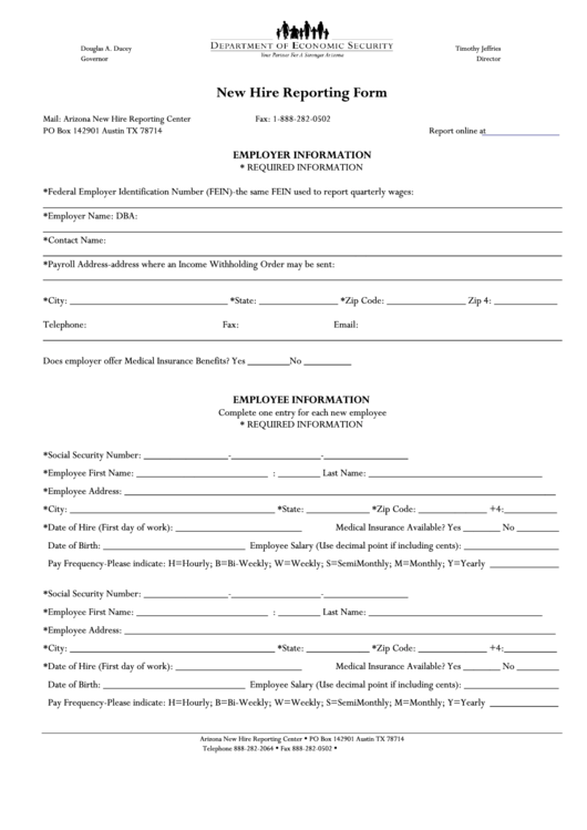 Arizona New Hire Reporting Form printable pdf download