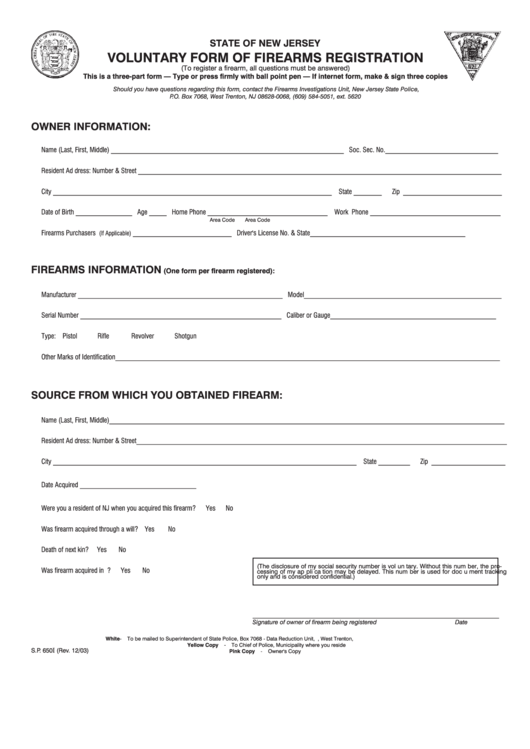 Top 7 Firearm Registration Form Templates free to download in PDF format