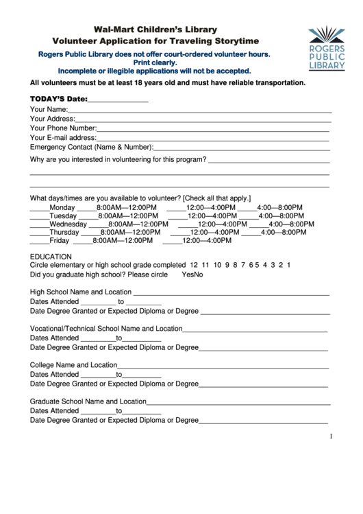 Top 5 Walmart Application Form Templates free to download in PDF format