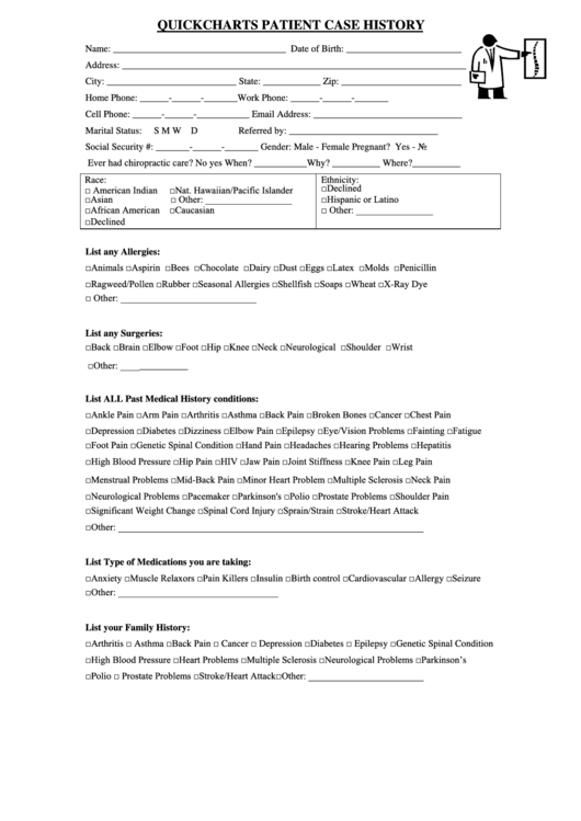 Quickcharts Patient Case History Template printable pdf download