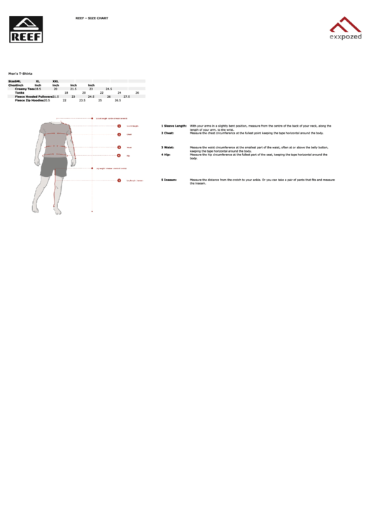 Reef Clothing Size Chart printable pdf download