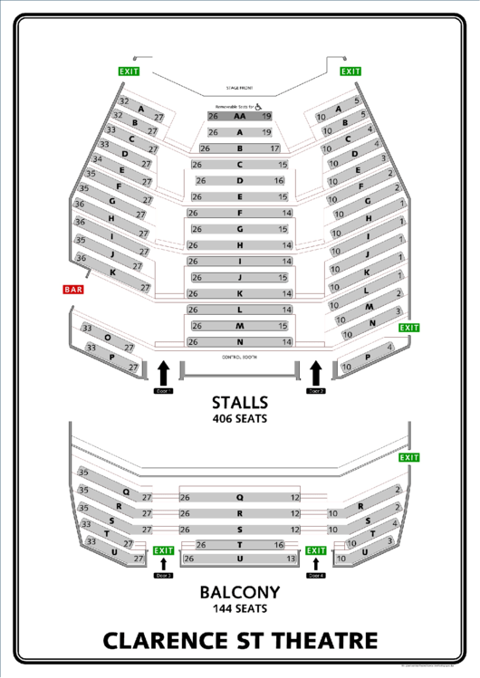 Booth Seating Plan Clarence St Theatre printable pdf download
