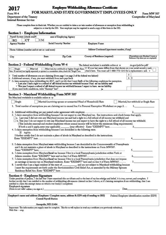 Form W4 Employee Withholding Allowance Certificate For Maryland