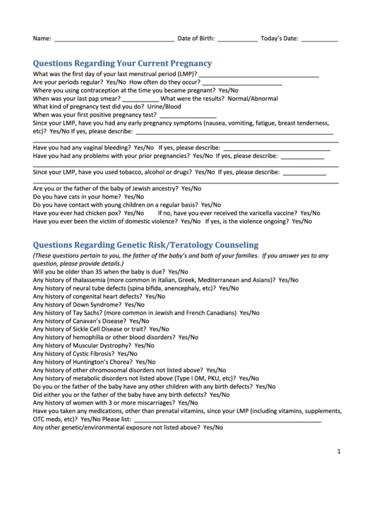 Personal Medical History Template printable pdf download