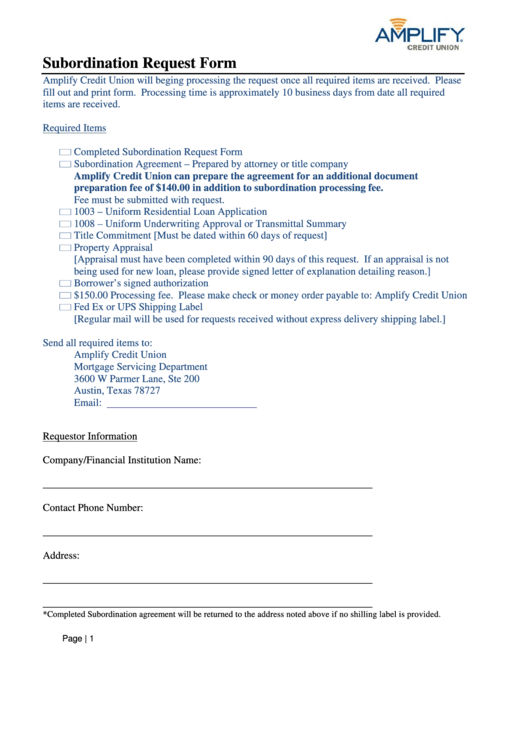 Subordination Request Form Amplify Credit Union printable pdf download