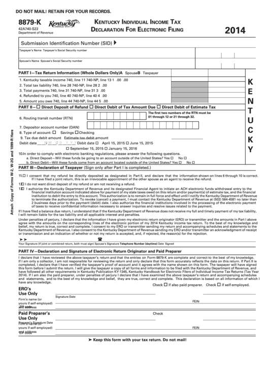 Form 8879K Kentucky Individual Tax Declaration For Electronic