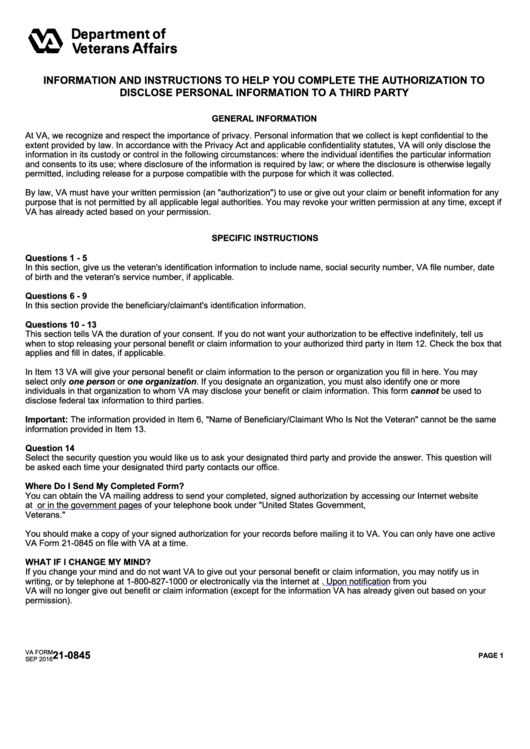 Fillable Form 210845 Authorization To Disclose Personal Information