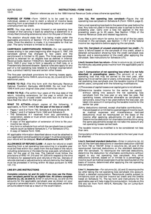 Instructions For Form 1045K Kentucky Department Of Revenue printable