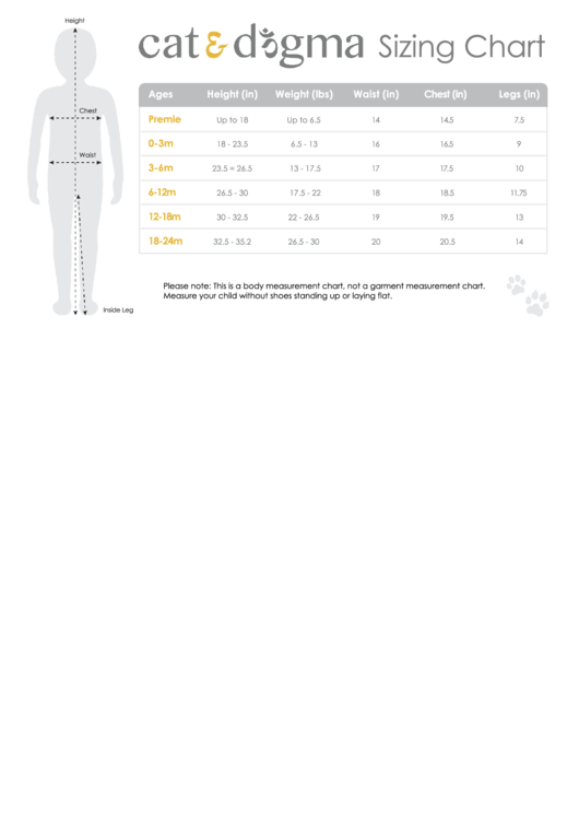 Cat And Dogma Kids Sizing Chart printable pdf download