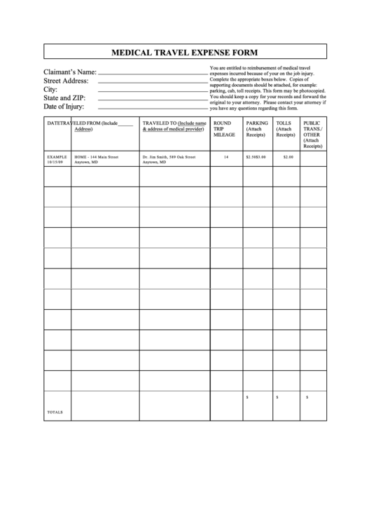 Medical Travel Expense Form printable pdf download