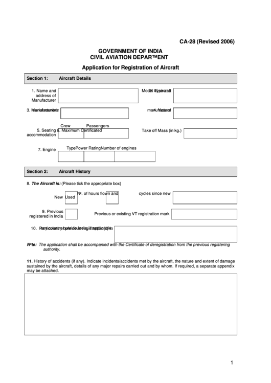 Top 6 Aircraft Registration Form Templates free to download in PDF format