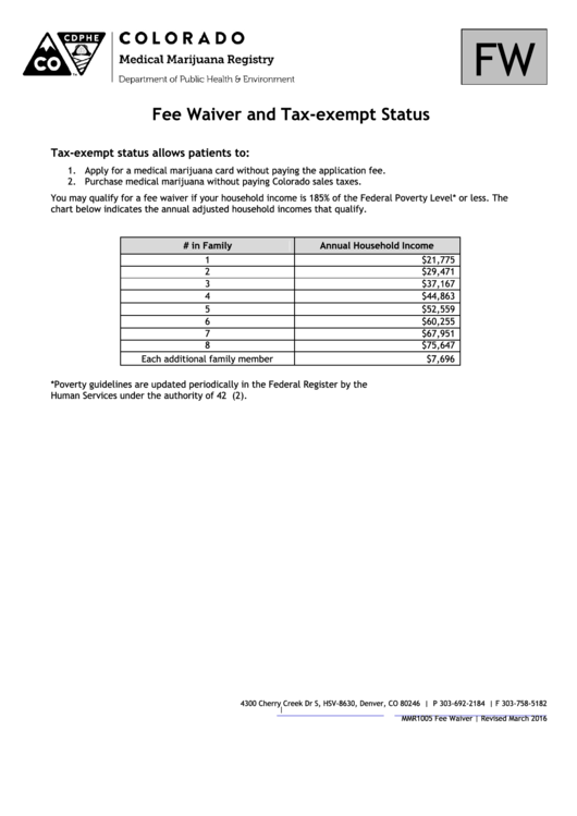 Fillable Fee Waiver And TaxExempt Status Colorado Medical Marijuana