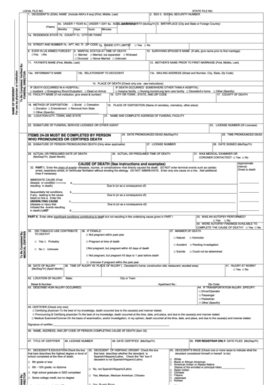Us Standard Certificate Of Death printable pdf download