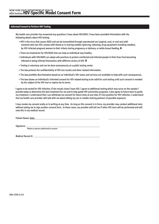 HivSpecific Model Consent Form printable pdf download