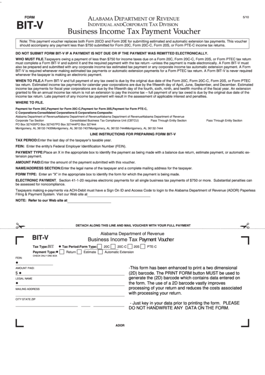 Fillable Form BitV Business Tax Payment Voucher printable pdf