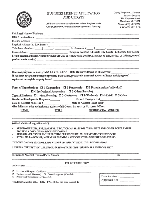 Business License Application printable pdf download