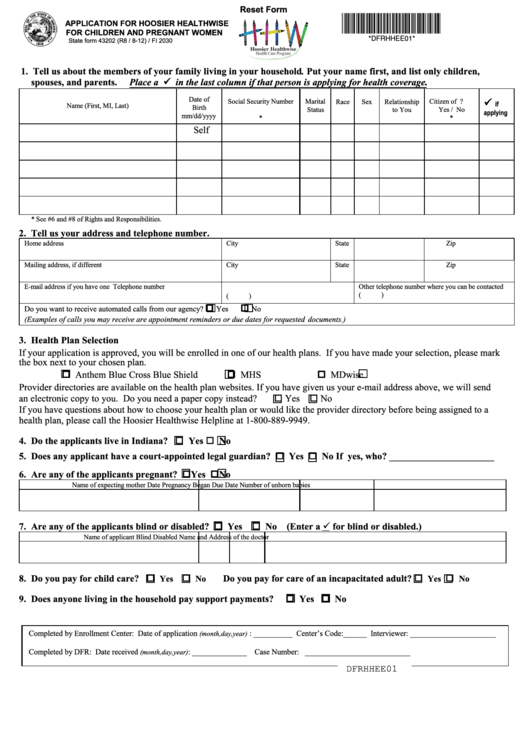 Fillable Application For Hoosier Healthwise printable pdf download