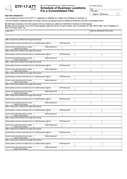 Form Dtf17Att Schedule Of Business Locations For A