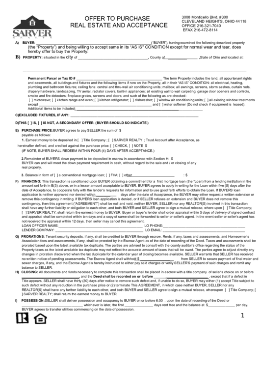 Offer To Purchase Real Estate And Acceptance printable pdf download