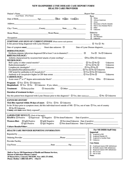 New Hampshire Lyme Disease Case Report Form printable pdf download