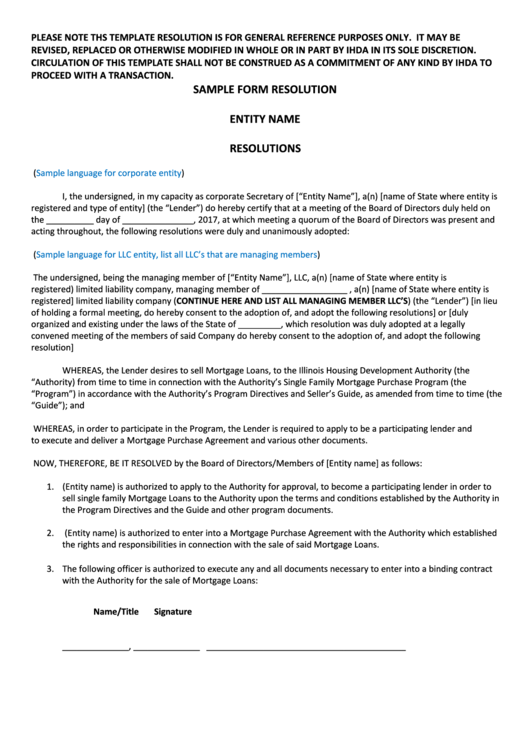 Sample Form Resolution printable pdf download