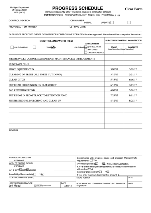 Mdot Schedule C 2024 Fillable Mdot Form 1130, 2015 Progress Schedule printable pdf download