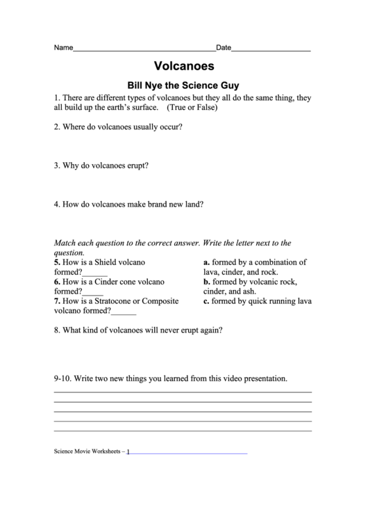 Volcanoes Worksheet printable pdf download